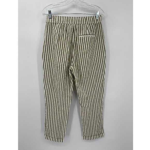 Zara Green Striped Trousers Pants With Tie Belt S - Picture 7 of 9